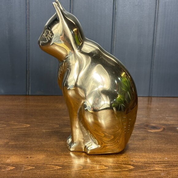 Vintage Brass Cat Figurine MCM Style Feline Sculpture Home Decor for Cat Lover - Picture 6 of 16